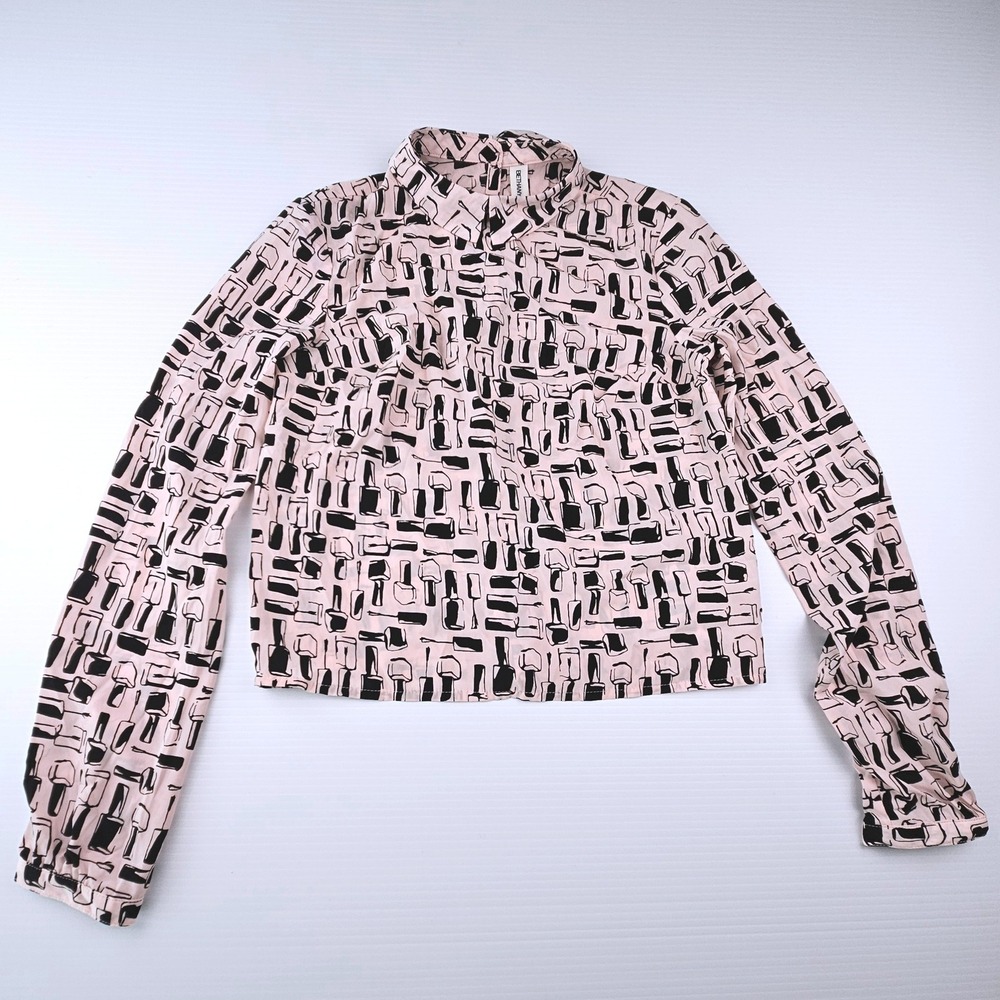 Bethany Mota Pink Nail Polish Print Mock Neck Long Sleeve Blouse XS MMSAVT13